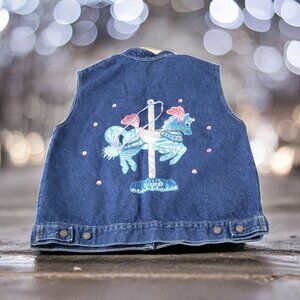 Vintage Levi's Denim Vest Women’s Large‎ Made In USA Misses Jean Horse Carousel